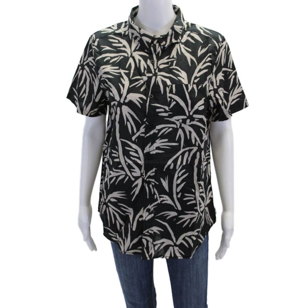 Banks Journal Womens Cotton Floral Print Collar Button Down Shirt Black Size S